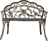 38.5” Outdoor Porch Bench with Hollow Rose Design, Elegant Garden Bench Park Bench for Backyard, Iron Bench with Arms - Photo 6