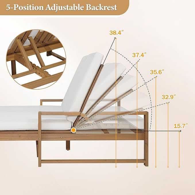 Outdoor Double Lounge Chair with 5-Position Adjustable Backrest for Each Seat - Photo 6