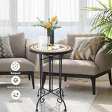 VCUTEKA Mosaic Outdoor Side Table, Round Rustproof Patio Tables with 14" Ceramic Tile Top - Photo 5