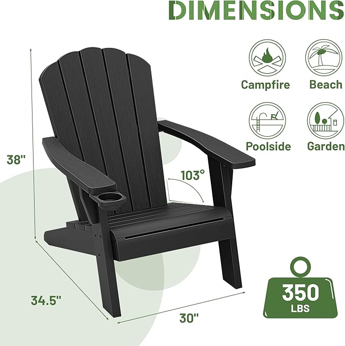 Outdoor Adirondack Chair,Black Wooden Textured Fire Pit Chairs,Plastic Patio Chair,Modern Heavy All-Weather Adirondack Lawn Chairs,Backyard Patio Lawn Poolside Fire Pit
