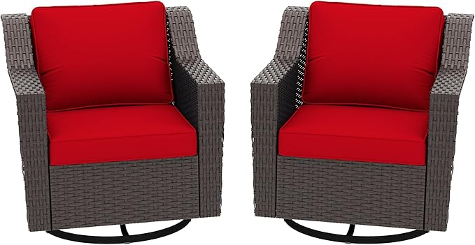 Patio 2 Pieces Wicker Swivel Chairs Set of 2，Outdoor PE Rattan Rocking Glider Armchairs - Photo 7
