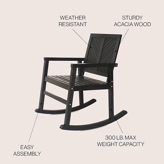 JONATHAN Y RCK100C Ned Modern Chevron-Back 300-Lbs Support Acacia Wood Patio Outdoor Rocking Chair for Garden, Lawn, Backyard, Pool, Deck, Beach, Firepit, Black