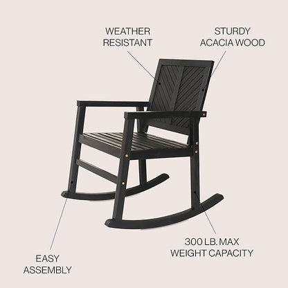 JONATHAN Y RCK100C Ned Modern Chevron-Back 300-Lbs Support Acacia Wood Patio Outdoor Rocking Chair for Garden, Lawn, Backyard, Pool, Deck, Beach, Firepit, Black