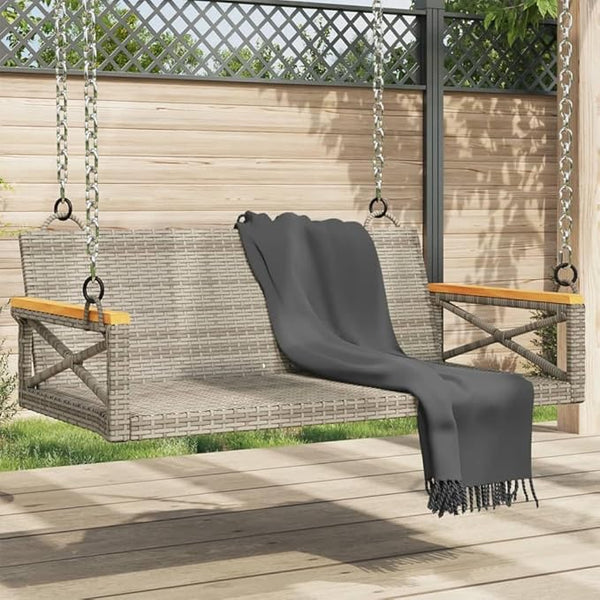Gray PE Rattan Patio Swing Bench with Powder-Coated Steel Frame, Modern Outdoor Furniture for Balcony Garden - Photo 1