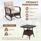 ORALNER 3 Pieces Patio Furniture Set, Outdoor Wicker Rocking Chairs with Cushions, Pillows, Glass Coffee Table - Photo 6