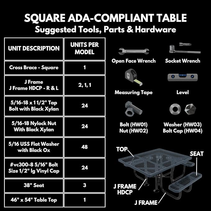 COATEDOUTDOORFURNITURE Heavy-Duty Portable ADA-Compliant Outdoor Picnic Table with Umbrella Hole - Photo 8