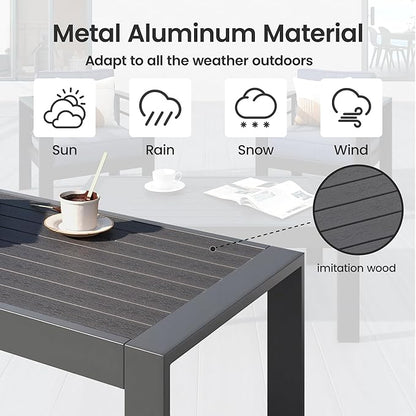 All-Weather Aluminum Outdoor Coffee Table, Modern Coffee Table for Outside, Rectangle Patio Coffee Table for Balcony Garden, Deep Grey