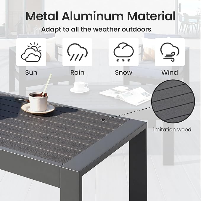 All-Weather Aluminum Outdoor Coffee Table, Modern Rectangle Patio Coffee Table for Balcony Garden, Deep Grey - Photo 4