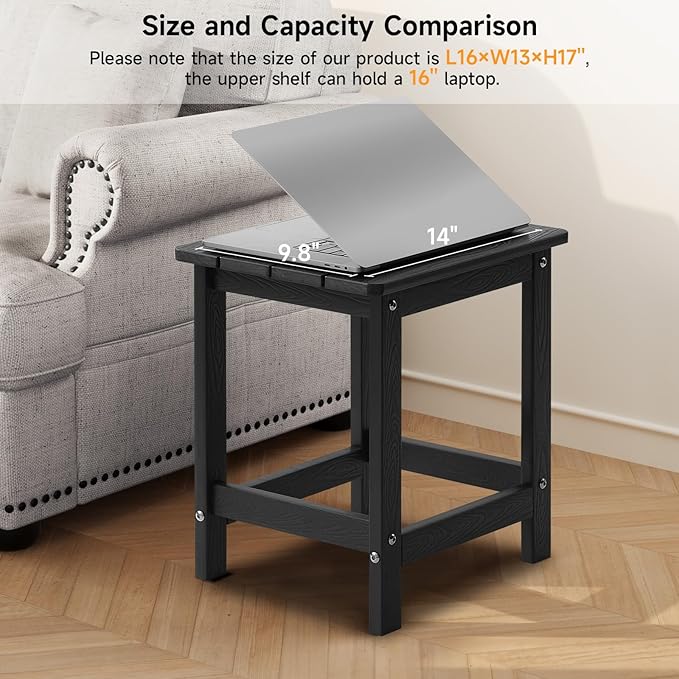 ONBRILL Outdoor Side Table Set of 2, Adirondack Small End Table, Indoor & Outdoor Use, HDPS Weather Resistant/Easy Maintenance for Patio, Pool, Deck, Porch, Garden, Shower, Outside- (2, Black)