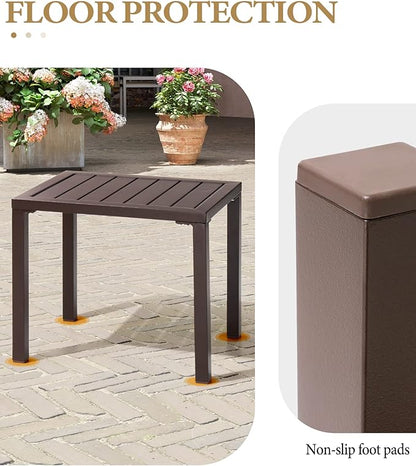 Crestlive Products Outdoor Side Table Set of 2, Aluminum Rectangular Side/End Table, Small Patio Coffee Bistro Table for Outdoor Indoor (Brown)