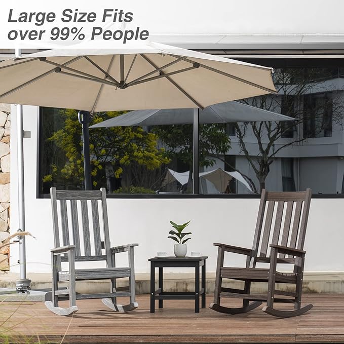 Rocking Chair Outdoor, HDPE Oversized Patio Rocking Chairs, Weather Resistant, 350lbs Heavy Duty Porch Rocker with High Back for Backyard, Fire Pit, Garden and Indoor (Grey)