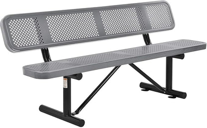 Global Industrial 6'L Heavy Duty Outdoor Steel Picnic Bench with Backrest, Perforated Metal, Portable Outdoor Bench, 1000 lbs Capacity, Gray, 72" L x 24" W x 33" H