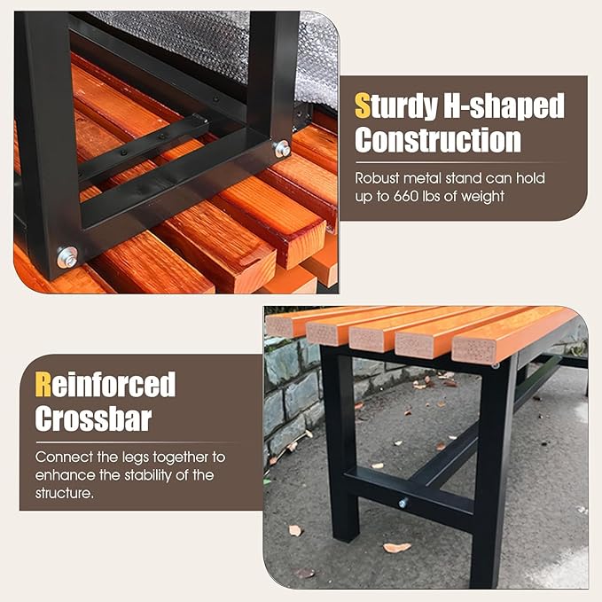 Generic Outdoor Metal Garden Bench with Backrest, Orange, for Patio, Deck, Yard, Lawn (yellow, L 100 x W 37 x H 45)