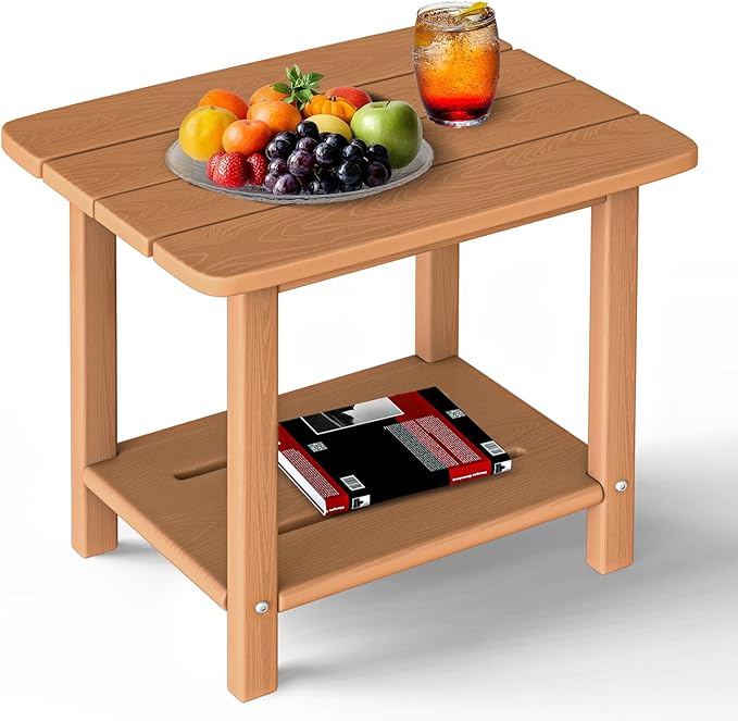 nevilywood Adirondack Square Side Table - 18.4" Large Panel HDPE Outdoor End Table - Weatherproof, Rustproof & Low Maintenance for Patio, Lawn, Pool, Indoor Use (Teak)