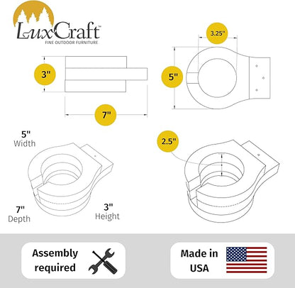 LuxCraft Adirondack Chair Cup Holder Attachment for Outdoor Lounge Furniture, Stationary Drink Holder for Swings, Gliders, Bench, Deck or Camping Chair - Amish Made in America (Weatherwood)