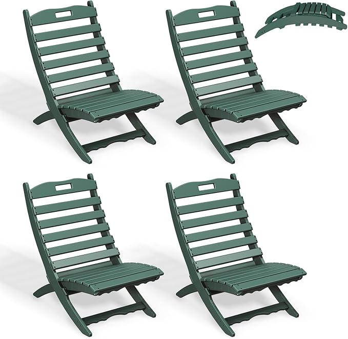 GREENVINES Folding Wave Chairs Set of 4 | Xavier | Portable Adirondack Chair | HDPE | All Weather | Forest - Photo 1