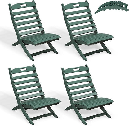 GREENVINES Folding Wave Chairs Set of 4 | Xavier | Portable Adirondack Chair | HDPE | All Weather | Forest | for Fire Pit Beach Poolside Outdoor Deck Garden Patio Porch Fishing