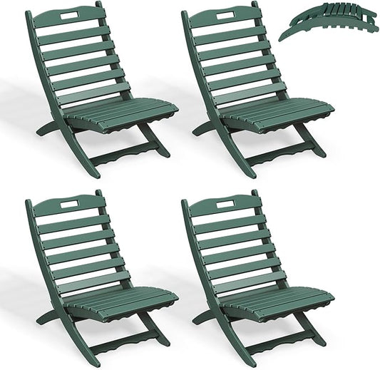 GREENVINES Folding Wave Chairs Set of 4 | Xavier | Portable Adirondack Chair | HDPE | All Weather | Forest | for Fire Pit Beach Poolside Outdoor Deck Garden Patio Porch Fishing
