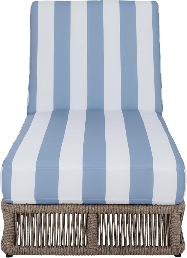 SAFAVIEH Outdoor Patio Furniture Collection - Gillian Heather Tan Rope Daybed, Baby Blue Stripe Cushion - Photo 1