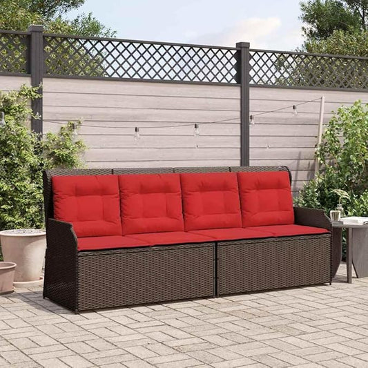 2-Seat Reclining Garden Bench 43.3"x26.4", Brown Woven Poly Rattan Lounge with Adjustable Backrest & Outdoor Cushions, Modern Patio Furniture Set for Garden, Balcony, Porch