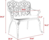 Patio Garden Bench Metal Park Cast Aluminum Outdoor Furniture with Floral Rose for Patio, Park, Lawn - Photo 2