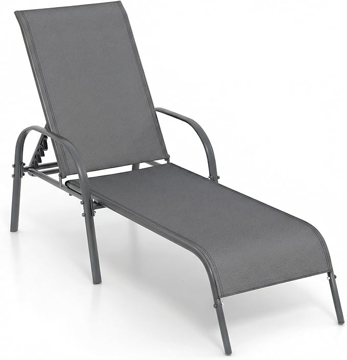 Tangkula Lounge Chair Outdoor, Patio Chaise Lounge with Adjustable Backrest, Reclining Pool Lounge Chair for Outside with Heavy Duty Steel Frame, Suitable for Beach, Yard, Balcony, Poolside