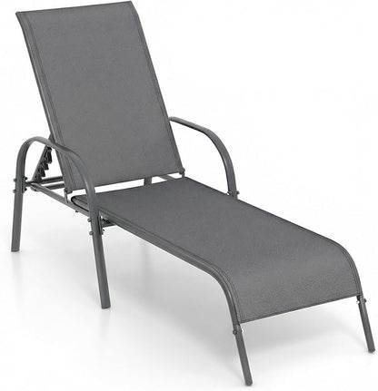 Tangkula Lounge Chair Outdoor, Patio Chaise Lounge with Adjustable Backrest, Reclining Pool Lounge Chair for Outside with Heavy Duty Steel Frame, Suitable for Beach, Yard, Balcony, Poolside