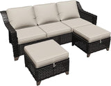 3 Pieces Outdoor Conversation Furniture Set - 77" Patio Sofa, 2 Rattan Wicker Ottomans - Photo 8