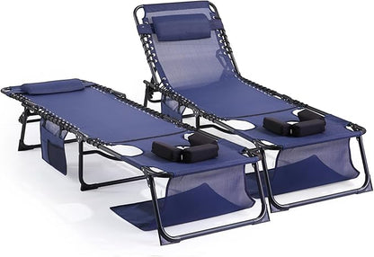 Unovivy Tanning Chairs with Face Hole Set of 2, Patio Lounge Chairs with 5-Position Reclining Back, Portable Folding Outdoor Lounge Chair for Sunbathing, Pool, Patio, Camping