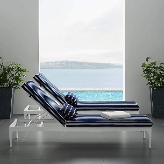 Modway EEI-3301-WHI-STN Perspective Cushion Outdoor Patio Chaise Lounge Chair, Blue
