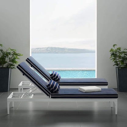 Modway EEI-3301-WHI-STN Perspective Cushion Outdoor Patio Chaise Lounge Chair, Blue