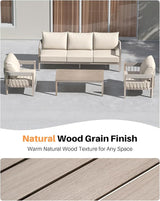 4-Piece Patio Furniture Set, Never-Rust Aluminum Patio Conversation Set, Outdoor Sofa Set with Faux Wood Grain Finish - Photo 7