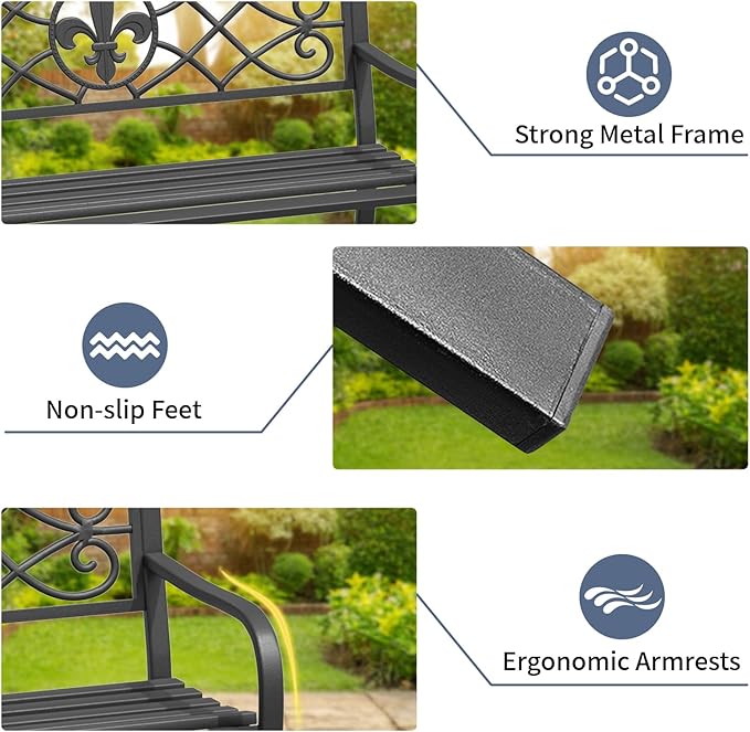 SHGJ&SOFT Outdoor Bench, Garden Bench, Outdoor Metal Frame Patio Park Bench,for Porch, Lawn,Garden,Yard (BK-01)