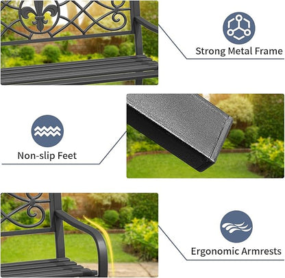 SHGJ&SOFT Outdoor Bench, Garden Bench, Outdoor Metal Frame Patio Park Bench,for Porch, Lawn,Garden,Yard (BK-01)
