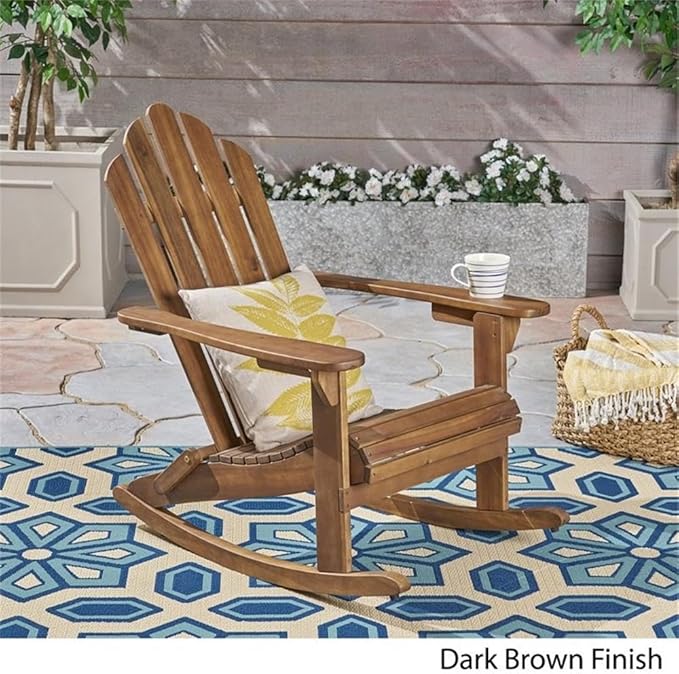 Christopher Knight Home Cara Outdoor Adirondack Acacia Wood Rocking Chair, Dark Brown Finish