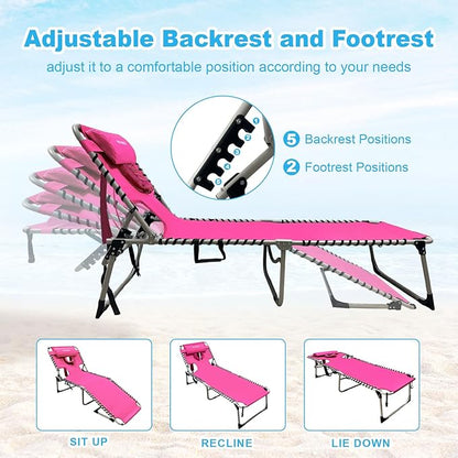Backpack Sun Tanning Chair with Face Hole & Beach Table, 5-Position Adjustable Folding Lounge Chair Outdoor for Lawn Patio Garden