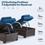 Outdoor Lounge Chairs, Pool Lounge Chairs Set of 2, Outdoor Chaise Lounge with Adjustable Backrest & Cup Holder - Photo 5
