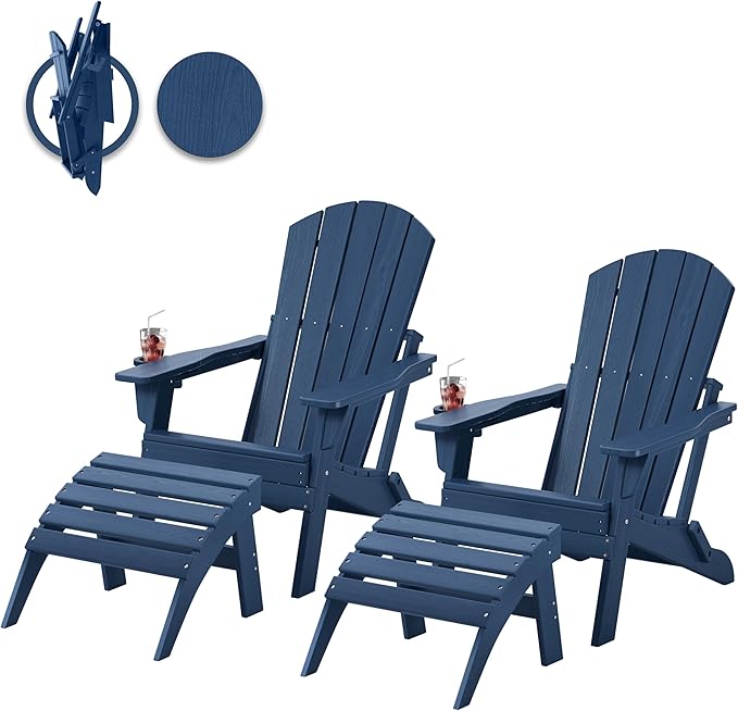 Adirondack Chair with Ottomans Set of 5, HDPE All-Weather Outdoor Footrest - Photo 1