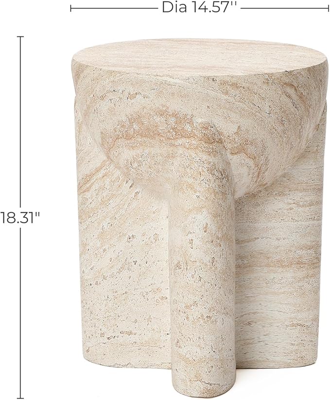 LuxenHome 18" Outdoor Side Table, Marbled Round Accent Table, Indoor Outdoor End Tables for Patio, Balcony, Living Room - Photo 2