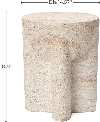 LuxenHome 18" Outdoor Side Table, Marbled Round Accent Table, Indoor Outdoor End Tables for Patio, Balcony, Living Room, Brown & Beige