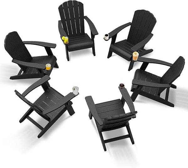 NUNU LAB Oversized Adirondack Chair Set of 6, Black HDPE Outdoor Chairs with Cup Holder - Photo 1