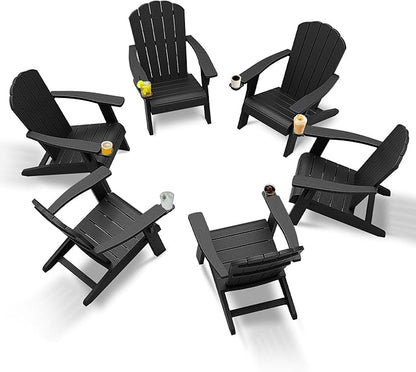 Outdoor Adirondack Chairs Set of 4,Black Wooden Textured Lawn Chairs,Plastic Patio Chairs,Modern Heavy All-Weather Adirondack Chair,Backyard Patio Lawn Poolside Fire Pit