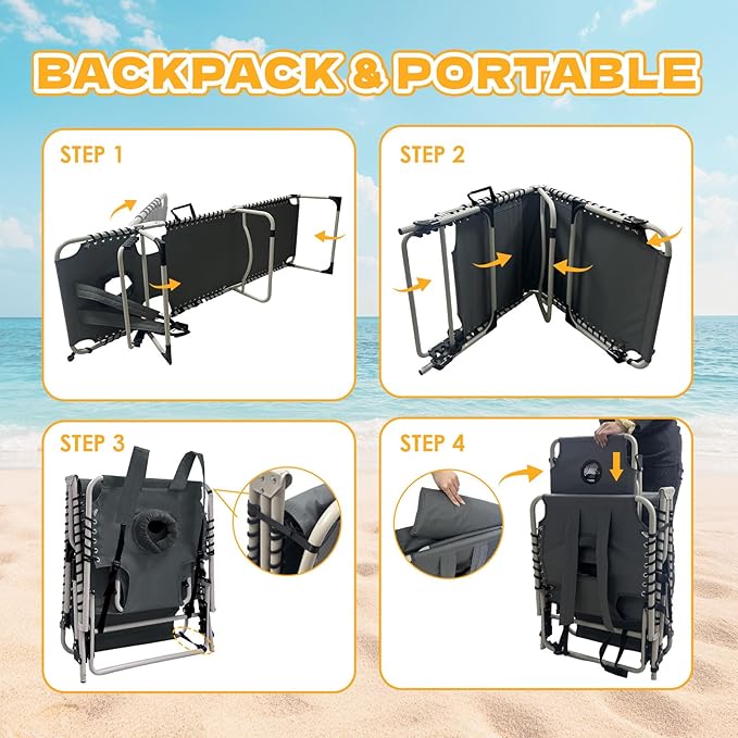 Backpack Sun Tanning Chair with Face Hole & Beach Table, 5-Position Adjustable Folding Lounge Chair Outdoor for Lawn Patio Garden