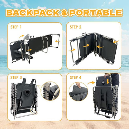 Backpack Sun Tanning Chair with Face Hole & Beach Table, 5-Position Adjustable Folding Lounge Chair Outdoor for Lawn Patio Garden