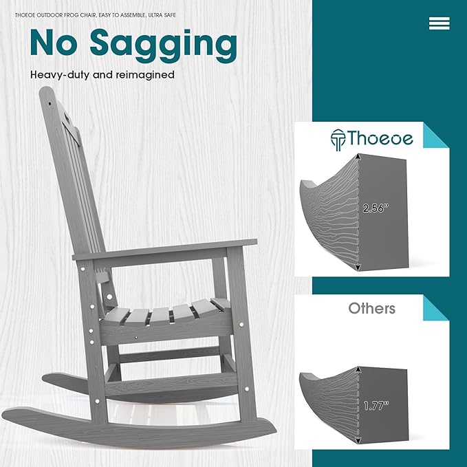 Oversized Rocking Chair Set of 8, Outdoor Rocking Chair for Adults, All Weather Resistant Porch Rocker for Lawn Garden, Grey