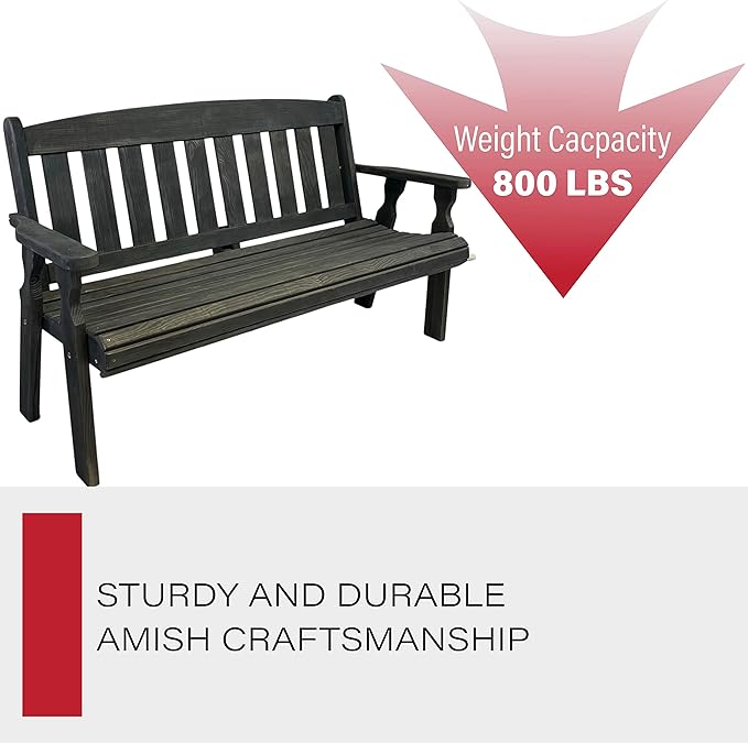 Amish Casual Outdoor Heavy Duty 800 LB Mission Pressure Treated Garden Bench(5 Foot, Semi-Solid Black Stain)