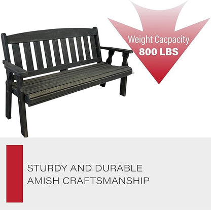 Amish Casual Outdoor Heavy Duty 800 LB Mission Pressure Treated Garden Bench(5 Foot, Semi-Solid Black Stain)