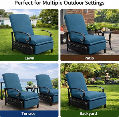 Kozyard Adjustable Outdoor Reclining Lounge Chair, Cushioned Patio Chaise Lounge with Extendable Metal Frame for Sunbathing, Reading & Relaxing – Comfortable Outdoor Recliner(Aqua)