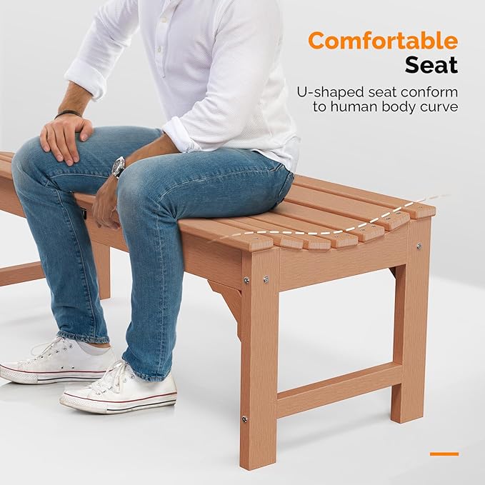 VINGLI Outdoor Bench Garden Bench HDPE Porch Bench, All-Weather Patio Bench, Poly Lumber Oversized Park Bench 800 lbs Weight Capacity (Teak)
