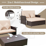 COSTWAY Patio Rattan Daybed with Cushions, Outdoor Wicker Loveseat Sofa with Storage Ottoman - Photo 8